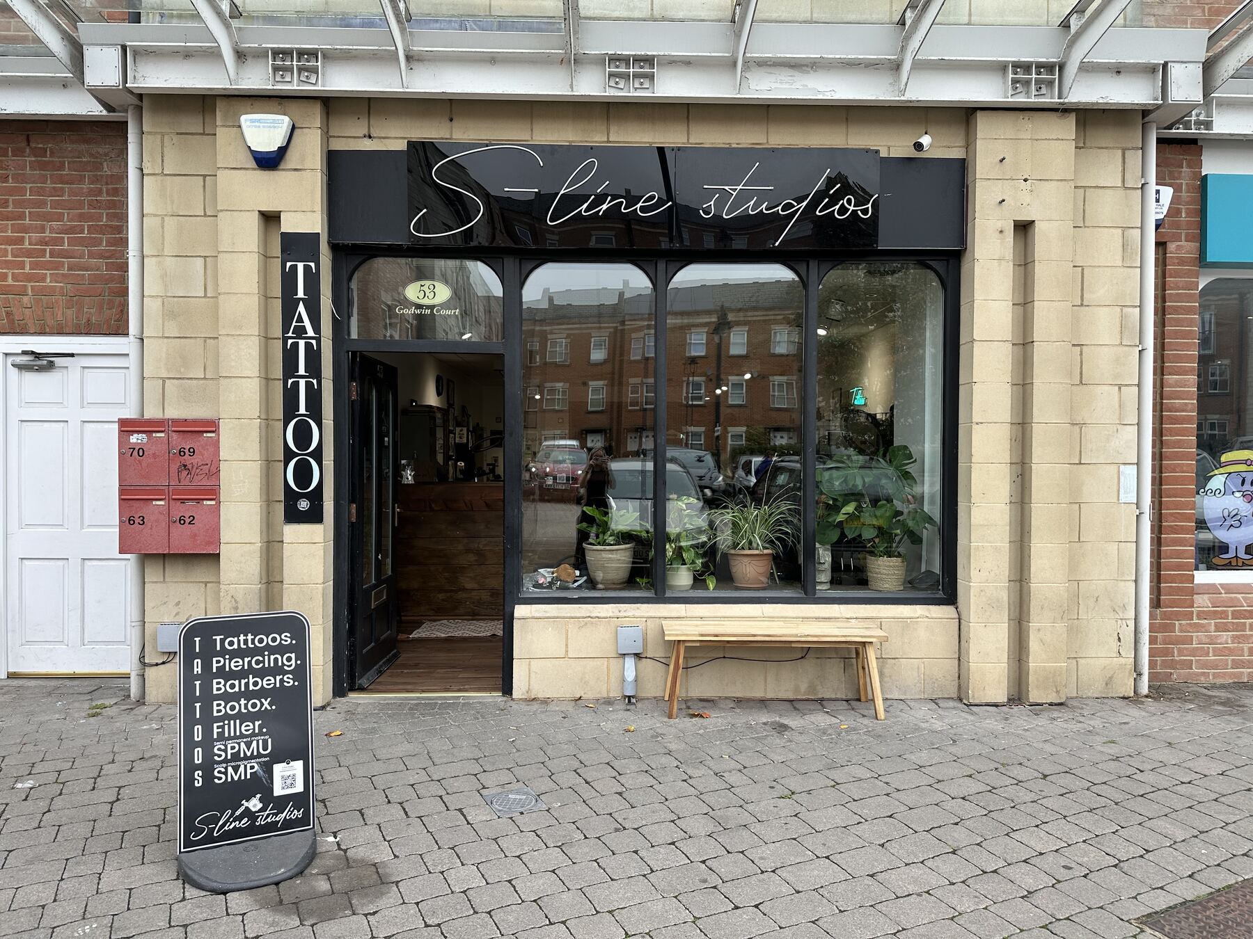S-Line Studios shop front on Godwin Court, Old Town, Swindon